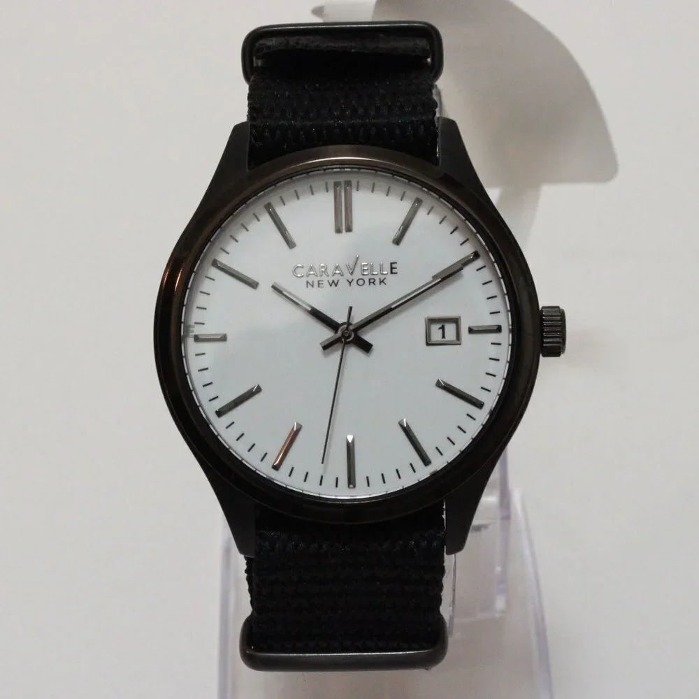 Caravelle Men's Quartz Field Watch By Bulova Black NATO Strap Black Case 41mm